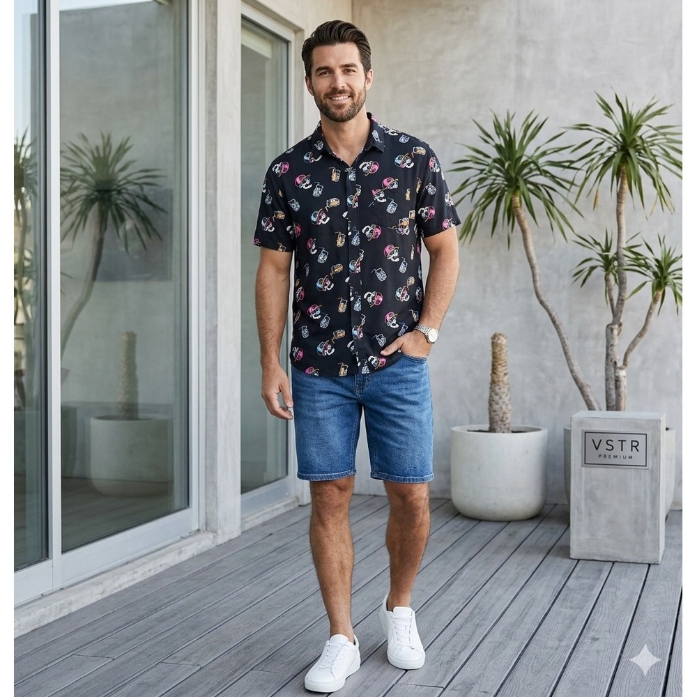 VSTR Premium XL Graphic Button Up Shirt Short Sleeve Streetwear Skate Surf Y2